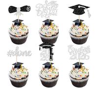 Gyufise 24Pcs Graduation Cupcake Toppers 2026 Silver Glitter Class of 2026 Cupcake Toppers Supplies So Proud of You Congrats Grad Cap Diploma Cupcake Picks for Graduation Party Decorations