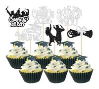 Gyufise 24Pcs Graduation Cupcake Toppers Congrats Grad Class of 2026 Cake Decoration for We Are Proud of You Themed Graduation Cap Diploma Cake Decorations I’m Done Party Supplies Silver