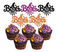 Gyufise 24Pcs Halloween Cupcake Toppers Glitter Ghost Boo Bat Pumpkin Witch Hat Cupcake Picks Decorations for Halloween Theme Baby Shower Birthday Party Supplies Multi