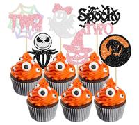 Gyufise 24Pcs Halloween Ghost Cupcake Toppers Glitter Two Spooky Cupcake Topper Decorations Halloween Cupcake Food Picks for Halloween 2nd Birthday Party Decoration Supplies Pink