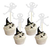 Gyufise 24Pcs Halloween Skull Cupcake Toppers Happy Halloween Theme Skull Dance Cupcake Picks Baby Shower Halloween Boy Girl Skull Halloween Birthday Party Decorations Supplies White