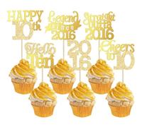 Gyufise 24Pcs Happy 10th Birthday Cupcake Toppers Hello Ten Legend Since 2016 Cupcake Picks Cheers to 10 Years Cake Decorations for 10th Birthday Anniversary Party Supplies Gold