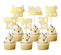 Gyufise 24Pcs Happy 13th Birthday Cupcake Toppers Hello Thirteen Legend Since 2013 Cupcake Picks Cheers to 13 Years Cake Decorations for 13th Birthday Anniversary Party Supplies Gold