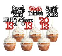 Gyufise 24Pcs Happy 13th Birthday Cupcake Toppers Hello Thirteen Legend Since 2013 Cupcake Picks Cheers to 13 Years Cake Decorations for 13th Birthday Anniversary Party Decorations Supplies Black Red