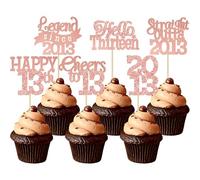 Gyufise 24Pcs Happy 13th Birthday Cupcake Toppers Hello Thirteen Legend Since 2013 Cupcake Picks Cheers to 13 Years Cake Decorations for 13th Birthday Anniversary Party Supplies Rose Gold