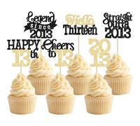 Gyufise 24Pcs Happy 13th Birthday Cupcake Toppers Hello Thirteen Legend Since 2013 Cupcake Picks Cheers to 13 Years Cake Decorations for 13th Birthday Anniversary Party Decorations Supplies Black Gold