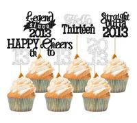 Gyufise 24Pcs Happy 13th Birthday Cupcake Toppers Hello Thirteen Legend Since 2013 Cupcake Picks Cheers to 13 Years Cake Decorations for 13th Birthday Anniversary Party Supplies Black Silver