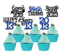 Gyufise 24Pcs Happy 13th Birthday Cupcake Toppers Hello Thirteen Legend Since 2013 Cupcake Picks Cheers to 13 Years Cake Decorations for 13th Birthday Anniversary Party Supplies Black Blue