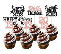 Gyufise 24Pcs Happy 13th Birthday Cupcake Toppers Hello Thirteen Legend Since 2013 Cupcake Picks Cheers to 13 Years Cake Decorations for 13th Birthday Anniversary Party Supplies Black Rose Gold