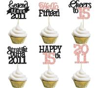 Gyufise 24Pcs Happy 15th Birthday Cupcake Toppers Hello Fifteen Legend Since 2011 Cupcake Picks Cheers to 15 Years Cake Decorations for 15th Birthday Anniversary Party Supplies Black Rose Gold