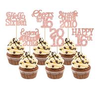 Gyufise 24Pcs Happy 16th Birthday Cupcake Toppers Sweet 16 Legend Since 2010 Cupcake Picks Cheers to 16 Years Cake Decorations for 16th Birthday Anniversary Party Supplies Rose Gold