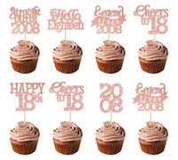 Gyufise 24Pcs Happy 18th Birthday Cupcake Toppers Hello Eighteen Legend Since 2008 Cupcake Picks Cheers to 18 Years Cake Decorations for 18th Birthday Anniversary Party Supplies Rose Gold