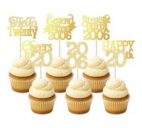 Gyufise 24Pcs Happy 20th Birthday Cupcake Toppers Hello Twenty Legend Since 2006 Cupcake Picks Cheers to 20 Years Cake Decorations for 20th Birthday Anniversary Party Supplies Gold