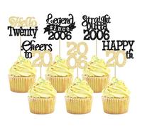 Gyufise 24Pcs Happy 20th Birthday Cupcake Toppers Hello Twenty Legend Since 2006 Cupcake Picks Cheers to 20 Years Cake Decorations for 20th Birthday Anniversary Party Decorations Supplies Black Gold