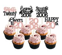Gyufise 24Pcs Happy 20th Birthday Cupcake Toppers Hello Twenty Legend Since 2006 Cupcake Picks Cheers to 20 Years Cake Decorations for 20th Birthday Anniversary Party Supplies Black Rose Gold