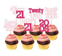 Gyufise 24Pcs Happy 21st Birthday Cupcake Toppers Hello Twenty One Legend Since 2005 Cupcake Picks Cheers to 21 Years Cake Decorations for 21st Birthday Anniversary Party Supplies Pink Rose Red