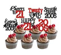 Gyufise 24Pcs Happy 21st Birthday Cupcake Toppers Hello Twenty One Legend Since 2005 Cupcake Picks Cheers to 21 Years Cake Decorations for 21st Birthday Anniversary Party Supplies Black Red
