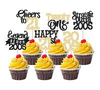 Gyufise 24Pcs Happy 21st Birthday Cupcake Toppers Hello Twenty One Legend Since 2005 Cupcake Picks Cheers to 21 Years Cake Decorations for 21st Birthday Anniversary Party Supplies Black Gold