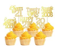 Gyufise 24Pcs Happy 21st Birthday Cupcake Toppers Hello Twenty One Legend Since 2005 Cupcake Picks Cheers to 21 Years Cake Decorations for 21st Birthday Anniversary Party Supplies Gold