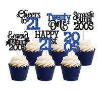 Gyufise 24Pcs Happy 21st Birthday Cupcake Toppers Hello Twenty One Legend Since 2005 Cupcake Picks Cheers to 21 Years Cake Decorations for 21st Birthday Anniversary Party Supplies Black Blue