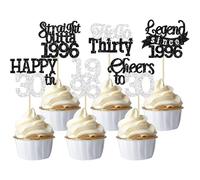 Gyufise 24Pcs Happy 30th Birthday Cupcake Toppers Hello Thirty Legend Since 1996 Cupcake Picks Cheers to 30 Years Cake Decorations for 30th Birthday Anniversary Party Supplies Black Silver