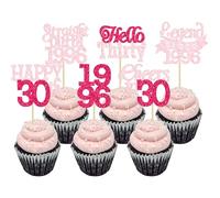 Gyufise 24Pcs Happy 30th Birthday Cupcake Toppers Hello Thirty Legend Since 1996 Cupcake Picks Cheers to 30 Years Cake Decorations for 30th Birthday Anniversary Party Supplies Pink Rose Red