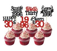 Gyufise 24Pcs Happy 30th Birthday Cupcake Toppers Hello Thirty Legend Since 1996 Cupcake Picks Cheers to 30 Years Cake Decorations for 30th Birthday Anniversary Party Supplies Black Red