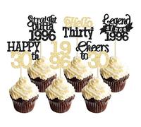 Gyufise 24Pcs Happy 30th Birthday Cupcake Toppers Hello Thirty Legend Since 1996 Cupcake Picks Cheers to 30 Years Cake Decorations for 30th Birthday Anniversary Party Supplies Black Gold