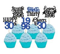 Gyufise 24Pcs Happy 30th Birthday Cupcake Toppers Hello Thirty Legend Since 1996 Cupcake Picks Cheers to 30 Years Cake Decorations for 30th Birthday Anniversary Party Supplies Black Blue