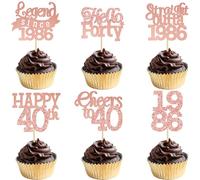 Gyufise 24Pcs Happy 40th Birthday Cupcake Toppers Hello Forty Legend Since 1986 Cupcake Picks Cheers to 40 Years Cake Decorations for 40th Birthday Anniversary Party Supplies Rose Gold
