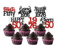 Gyufise 24Pcs Happy 50th Birthday Cupcake Toppers Hello Fifty Legend Since 1976 Cupcake Picks Cheers to 50 Years Cake Decorations for 50th Birthday Anniversary Party Supplies Black Red