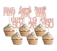 Gyufise 24Pcs Happy 50th Birthday Cupcake Toppers Hello Fifty Legend Since 1976 Cupcake Picks Cheers to 50 Years Cake Decorations for 50th Birthday Anniversary Party Supplies Rose Gold