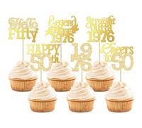 Gyufise 24Pcs Happy 50th Birthday Cupcake Toppers Hello Fifty Legend Since 1976 Cupcake Picks Cheers to 50 Years Cake Decorations for 50th Birthday Anniversary Party Supplies Gold