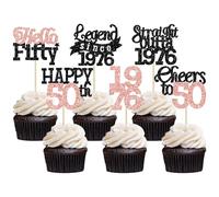 Gyufise 24Pcs Happy 50th Birthday Cupcake Toppers Hello Fifty Legend Since 1976 Cupcake Picks Cheers to 50 Years Cake Decorations for 50th Birthday Anniversary Party Supplies Black Rose Gold