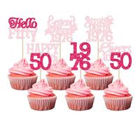 Gyufise 24Pcs Happy 50th Birthday Cupcake Toppers Hello Fifty Legend Since 1976 Cupcake Picks Cheers to 50 Years Cake Decorations for 50th Birthday Anniversary Party Supplies Pink Rose Red