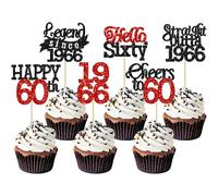 Gyufise 24Pcs Happy 60th Birthday Cupcake Toppers Hello Sixty Legend Since 1966 Cupcake Picks Cheers to 60 Years Cake Decorations for 60th Birthday Anniversary Party Supplies Black Red