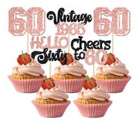 Gyufise 24Pcs Happy 60th Birthday Cupcake Toppers Star 60 Hello Sixty Vintage 1965 Cupcake Picks Cheers to 60 Birthday Decorations for 60th Birthday Anniversary Party Decorations Supplies Rose Gold