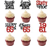 Gyufise 24Pcs Happy 65th Birthday Cupcake Toppers Hello Sixty Five Legend Since 1961 Cupcake Picks Cheers to 65 Years Cake Decorations for 65th Birthday Anniversary Party Supplies Black Red