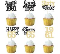 Gyufise 24Pcs Happy 65th Birthday Cupcake Toppers Hello Sixty Five Legend Since 1961 Cupcake Picks Cheers to 65 Years Cake Decorations for 65th Birthday Anniversary Party Supplies Black Gold