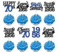 Gyufise 24Pcs Happy 70th Birthday Cupcake Toppers Hello Seventy Legend Since 1956 Cupcake Picks Cheers to 70 Years Cake Decorations for 70th Birthday Anniversary Party Supplies Black Blue