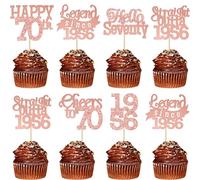 Gyufise 24Pcs Happy 70th Birthday Cupcake Toppers Hello Seventy Legend Since 1956 Cupcake Picks Cheers to 70 Years Cake Decorations for 70th Birthday Anniversary Party Supplies Rose Gold
