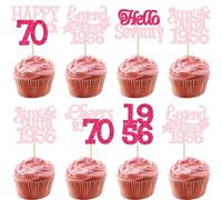 Gyufise 24Pcs Happy 70th Birthday Cupcake Toppers Hello Seventy Legend Since 1956 Cupcake Picks Cheers to 70 Years Cake Decorations for 70th Birthday Anniversary Party Supplies Pink Rose Red