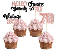 Gyufise 24Pcs Happy 70th Birthday Cupcake Toppers Star 70 Hello Seventy Vintage 1955 Cupcake Picks Cheers to 70 Birthday Decorations for 70th Birthday Anniversary Party Decorations Supplies Rose Gold