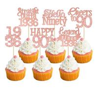Gyufise 24Pcs Happy 90th Birthday Cupcake Toppers Hello Ninety Legend Since 1936 Cupcake Picks Cheers to 90 Years Cake Decorations for 90th Birthday Anniversary Party Supplies Rose Gold