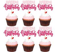Gyufise 24Pcs Happy Birthday Cupcake Toppers Glitter Double Layer Birthday Cupcake Picks for Celebrating Baby Shower Theme Kids Boys Girls Birthday Anniversary Party Cake Decorations Supplies Rose Red