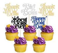 Gyufise 24Pcs Happy Boss Day Cupcake Toppers Glitter Boss Cupcake Toppers Best Boss Thank You Boss Cake Picks for Boss Theme Birthday Party Cake Decoration Supplies Multi