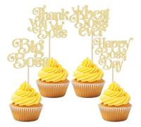 Gyufise 24Pcs Happy Boss Day Cupcake Toppers Glitter Boss Cupcake Toppers Best Boss Thank You Boss Cake Picks for Boss Theme Birthday Party Cake Decoration Supplies Gold