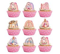 Gyufise 24Pcs Happy Easter Cupcake Toppers Glitter Rainbow Rabbit Bunny Cupcake Picks Decorations for Happy Easter Day Spring Theme Baby Shower Kids Birthday Party Supplies