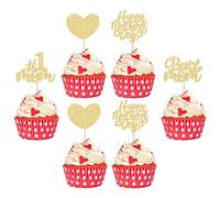 Gyufise 24Pcs Happy Mothers Day Cupcake Toppers Gold Glitter Heart Best Mom Cupcake Picks for Happy Mother's Day Theme Women Birthday Party Cake Decorations Supplies