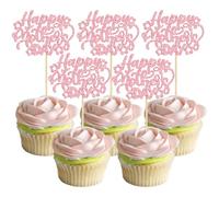 Gyufise 24Pcs Happy Mother's Day Cupcake Toppers Pink Glitter Flower Love Mother Best Mom Cupcake Picks for Happy Mother's Day Theme Women Birthday Party Cake Decorations Supplies